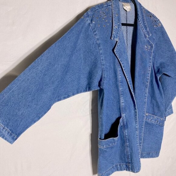 Vintage Lorraine’s Designs 80s 90s Oversized Bedazzled Denim Jean Jacket S - Picture 8 of 11